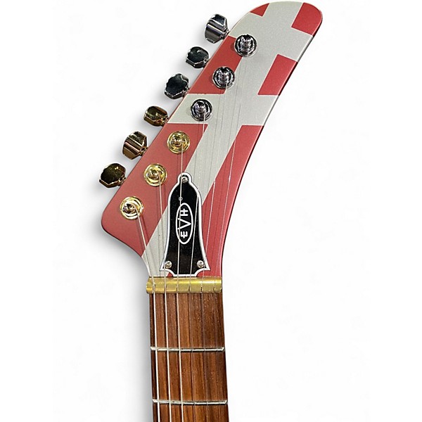 Used EVH Striped Series Shark Burgundy Red and Silver Solid Body Electric Guitar