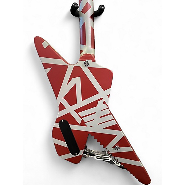 Used EVH Striped Series Shark Burgundy Red and Silver Solid Body Electric Guitar