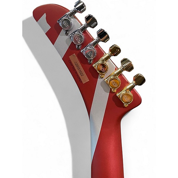 Used EVH Striped Series Shark Burgundy Red and Silver Solid Body Electric Guitar