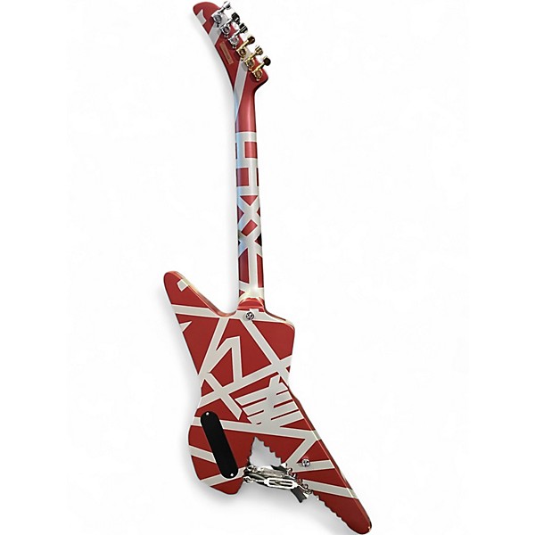 Used EVH Striped Series Shark Burgundy Red and Silver Solid Body Electric Guitar