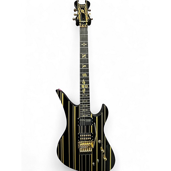 Used Schecter Guitar Research diamond series Black and Gold Solid Body Electric Guitar