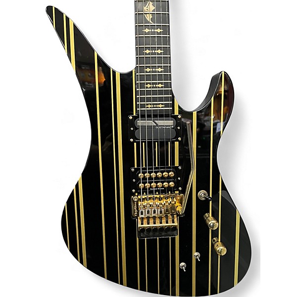 Used Schecter Guitar Research diamond series Black and Gold Solid Body Electric Guitar