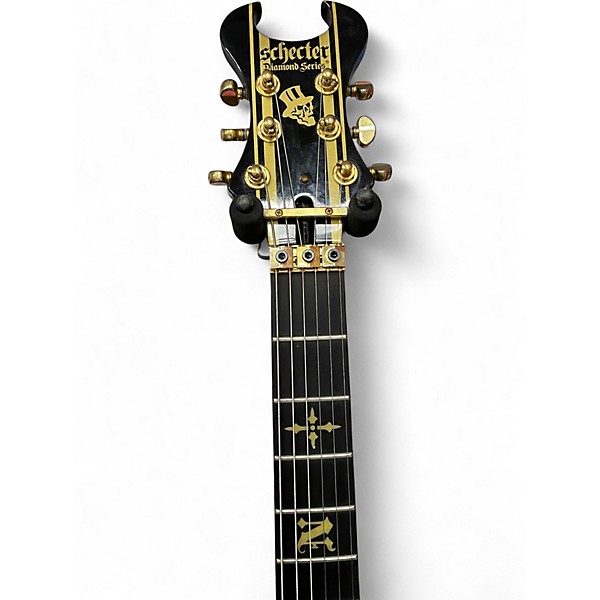 Used Schecter Guitar Research diamond series Black and Gold Solid Body Electric Guitar