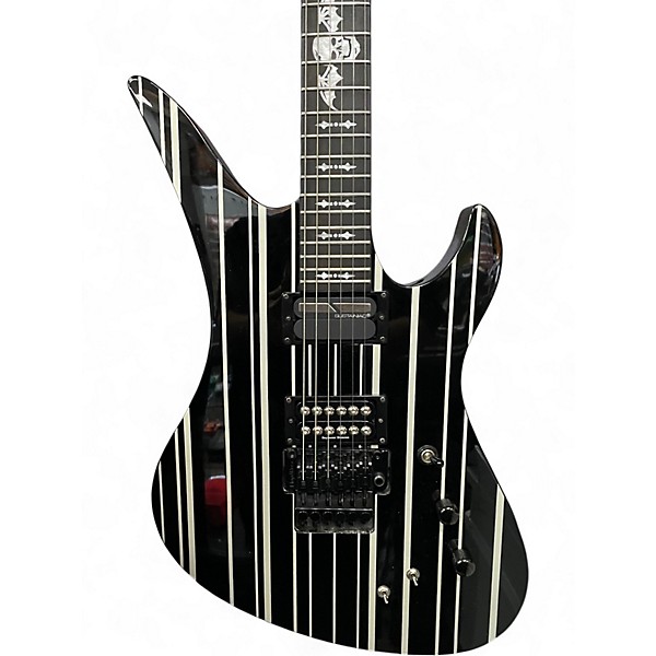 Used Schecter Guitar Research diamond series Black and White Solid Body Electric Guitar