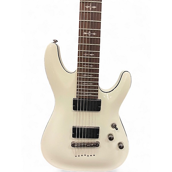 Used Schecter Guitar Research Demon 7 String White Solid Body Electric Guitar