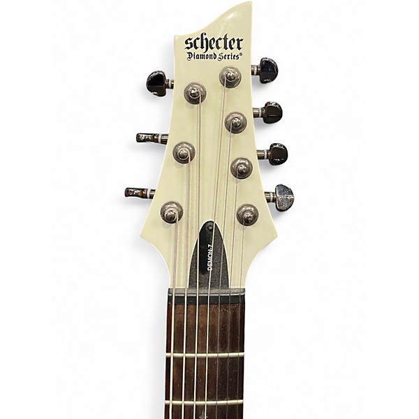 Used Schecter Guitar Research Demon 7 String White Solid Body Electric Guitar