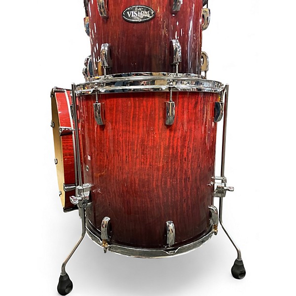 Used Pearl 4 Piece Vision Birch 4-piece Flame Maple Red to Black Fade Drum Kit
