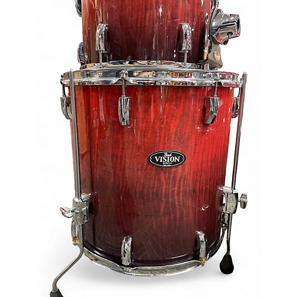 Used Pearl 4 Piece Vision Birch 4-piece Flame Maple Red to Black Fade Drum Kit