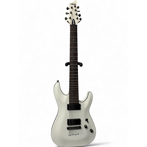 Used Schecter Guitar Research Demon 7 String White Solid Body Electric Guitar