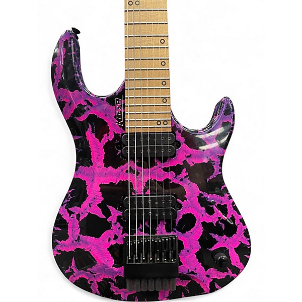 Used Kiesel Osiris 7 Headless Pink and Black Crackle Solid Body Electric Guitar
