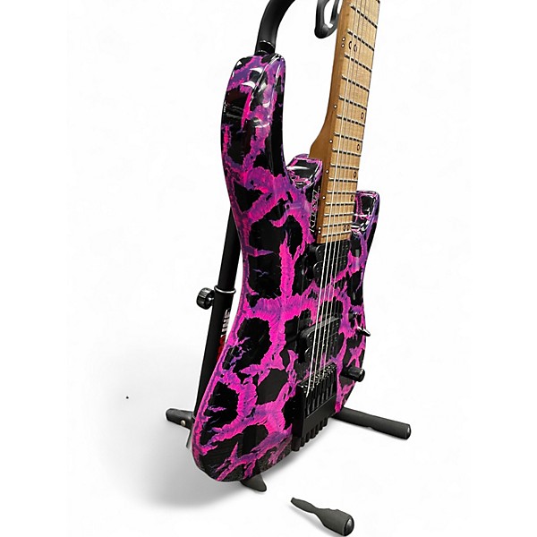 Used Kiesel Osiris 7 Headless Pink and Black Crackle Solid Body Electric Guitar