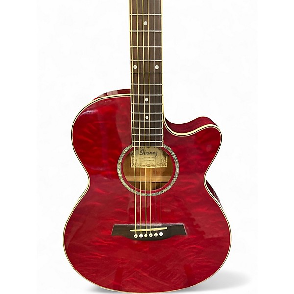 Used Ibanez AEG25E RED QUILTED Classical Acoustic Guitar