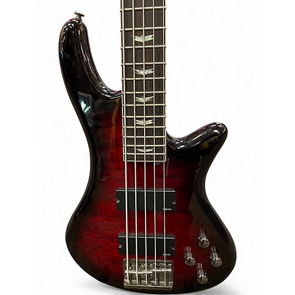 Used Schecter Guitar Research Stiletto Extreme 5 String Candy Red Burst Electric Bass Guitar