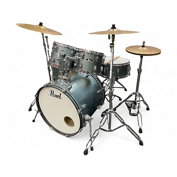Used Pearl 5 Piece Roadshow With Zildjian Planet Z Cymbals Aqua Blue Glitter Drum Kit