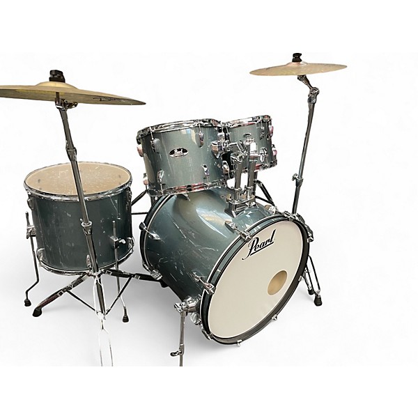 Used Pearl 5 Piece Roadshow With Zildjian Planet Z Cymbals Aqua Blue Glitter Drum Kit