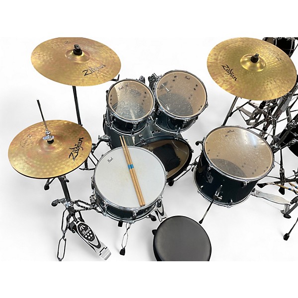 Used Pearl 5 Piece Roadshow With Zildjian Planet Z Cymbals Aqua Blue Glitter Drum Kit