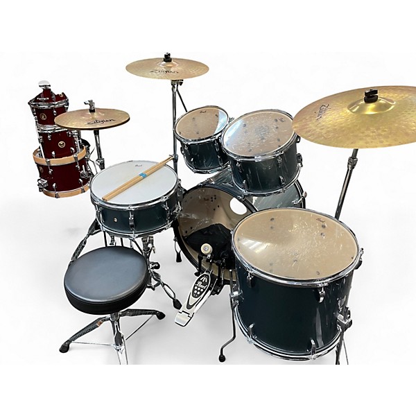 Used Pearl 5 Piece Roadshow With Zildjian Planet Z Cymbals Aqua Blue Glitter Drum Kit
