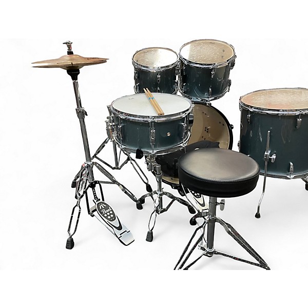 Used Pearl 5 Piece Roadshow With Zildjian Planet Z Cymbals Aqua Blue Glitter Drum Kit