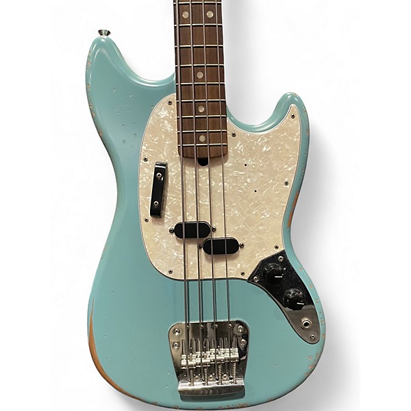 Used Fender Justin Meldal-Johnsen Road Worn Mustang Electric Bass Daphne Blue Electric Bass Guitar