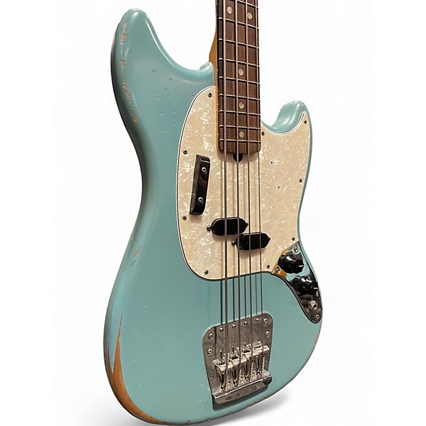 Used Fender Justin Meldal-Johnsen Road Worn Mustang Electric Bass Daphne Blue Electric Bass Guitar
