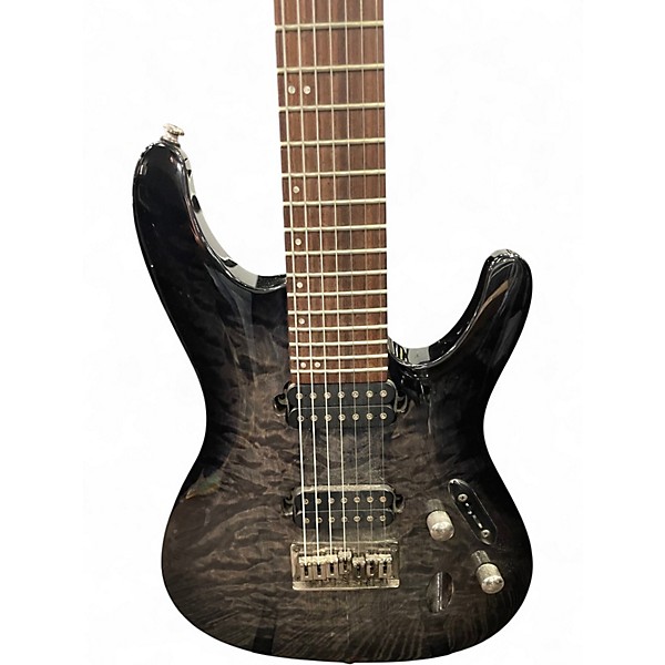 Used Ibanez S7521QM Trans Black Solid Body Electric Guitar
