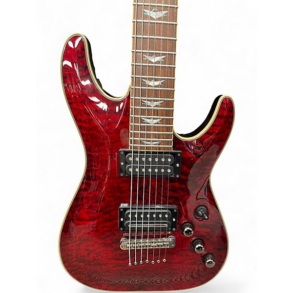 Used Schecter Guitar Research OMEN EXTREME 7 Red Trans Solid Body Electric Guitar