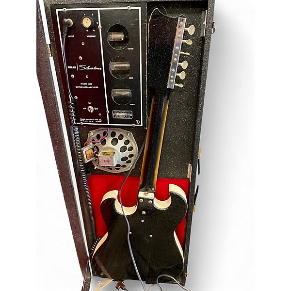 Vintage 1960s Silvertone 1448 with case amplifier Black Solid Body Electric Guitar