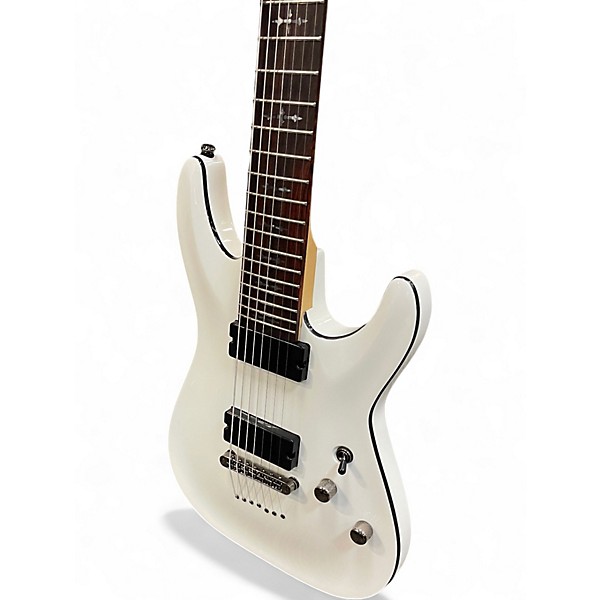 Used Schecter Guitar Research Demon 7 String White Solid Body Electric Guitar