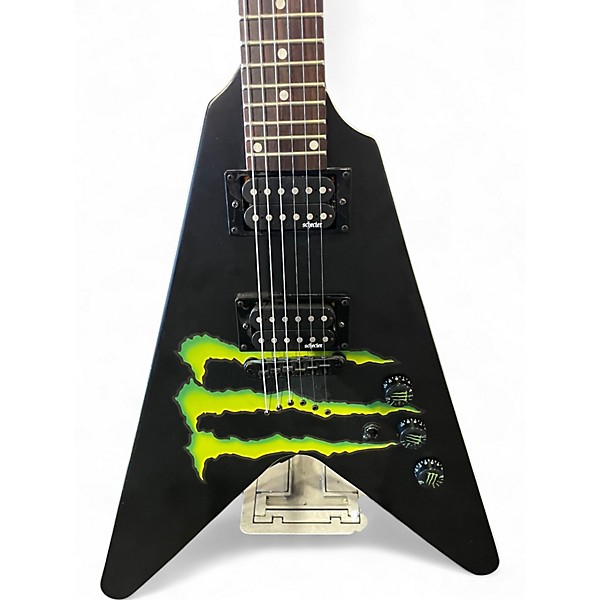 Used Schecter Guitar Research Diamond Series Monster Flying V Black Solid Body Electric Guitar