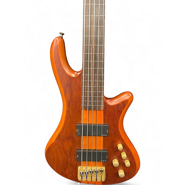 Used Schecter Guitar Research Stiletto Studio 5 String Fretless Honey Satin Electric Bass Guitar