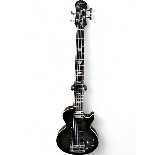 Used Epiphone Les Paul Standard 5 String Trans Black Electric Bass Guitar