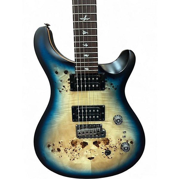Used PRS SE EXOTIC CUSTOM 24-08 POPLAR BURL LAKE BLUE MIDNIGHT BURST Solid Body Electric Guitar