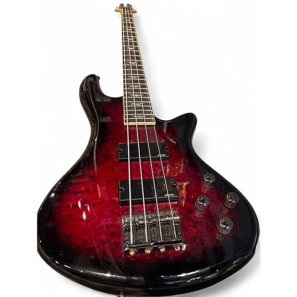 Used Schecter Guitar Research Stiletto Extreme 4 String Crimson Red Burst Electric Bass Guitar