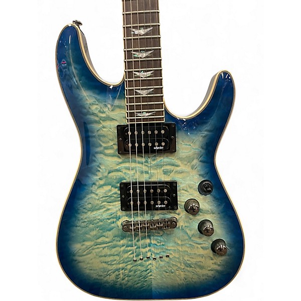 Used 2017 Schecter Guitar Research Omen Extreme 6 Ocean Blue Burst Solid Body Electric Guitar