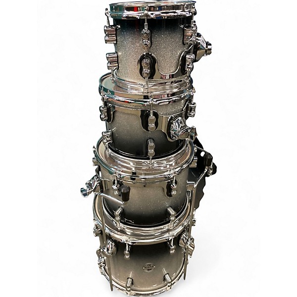 Used PDP by DW 7 Piece Concept Series SILVER AND BLACK SARKLE Drum Kit