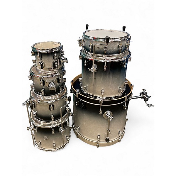 Used PDP by DW 7 Piece Concept Series SILVER AND BLACK SARKLE Drum Kit