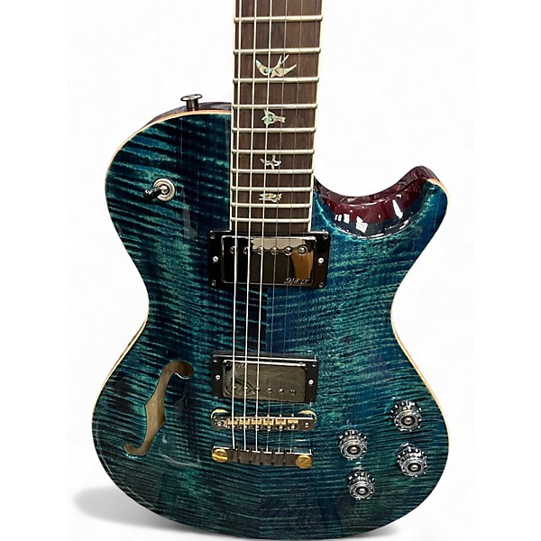 Used PRS WOOD LIBRARY MCCARTY 594 SINGLECUTT 10 TOP SEMI HOLLOW BODY AQUAMARINE Hollow Body Electric Guitar