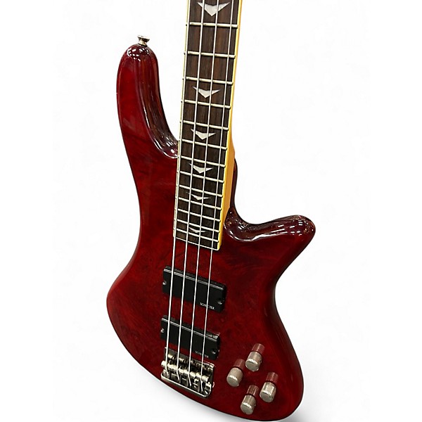 Used Schecter Guitar Research Stiletto Extreme 4 String Trans Red Electric Bass Guitar