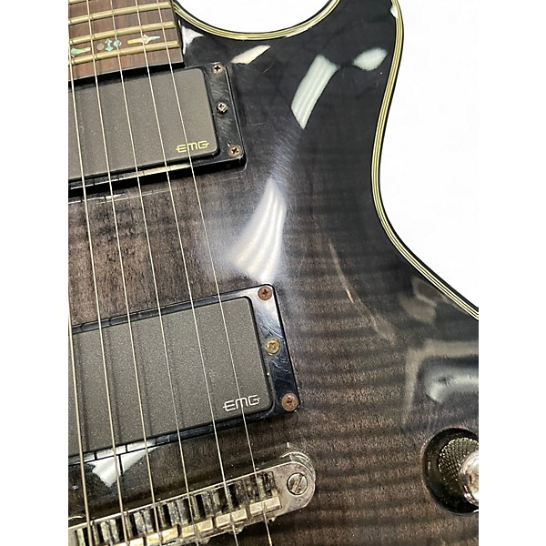 Used Schecter Guitar Research Damien Elite Solo See-Thru Black Solid Body Electric Guitar