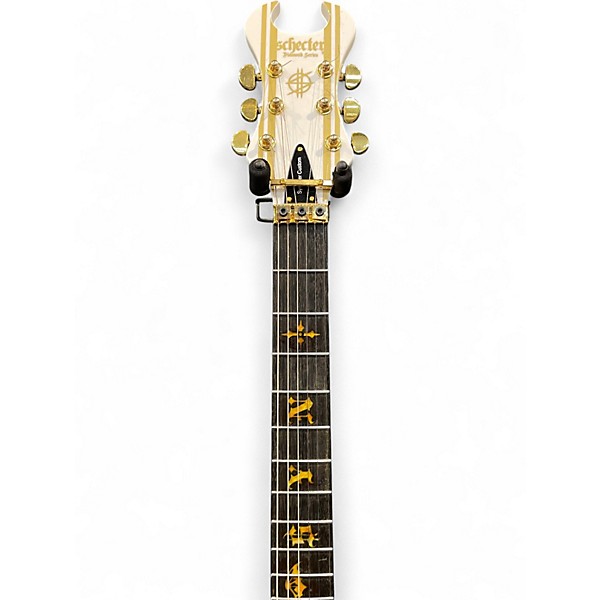 Used Schecter Guitar Research Synyster Gates Signature Custom White W/ Gold Pinstripes Solid Body Electric Guitar