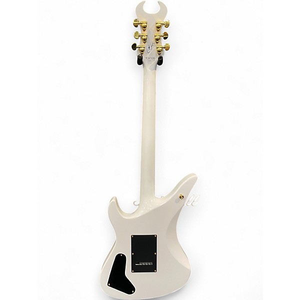 Used Schecter Guitar Research Synyster Gates Signature Custom White W/ Gold Pinstripes Solid Body Electric Guitar