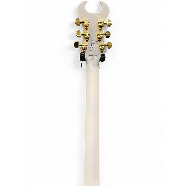 Used Schecter Guitar Research Synyster Gates Signature Custom White W/ Gold Pinstripes Solid Body Electric Guitar