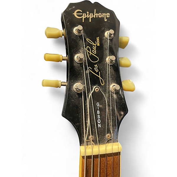 Used 2002 Epiphone Les Paul Classic Quilt Trans Black Solid Body Electric Guitar