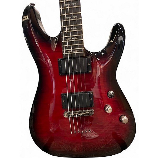 Used Schecter Guitar Research Demon 6 Candy Red Burst Solid Body Electric Guitar