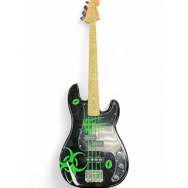 Used Squier Precision Bass Black Monster Green Electric Bass Guitar