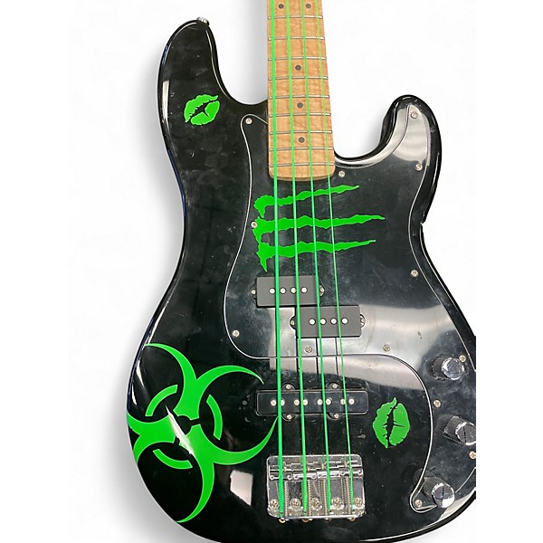Used Squier Precision Bass Black Monster Green Electric Bass Guitar