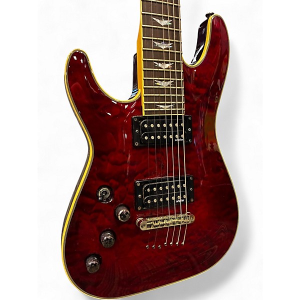 Used Schecter Guitar Research Omen 7 Left Handed Black Cherry Solid Body Electric Guitar