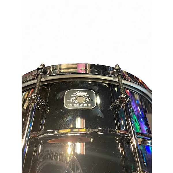 Used Ludwig 14in Universal Series Black Brass Snare Drum With Chrome H Black Chrome Drum