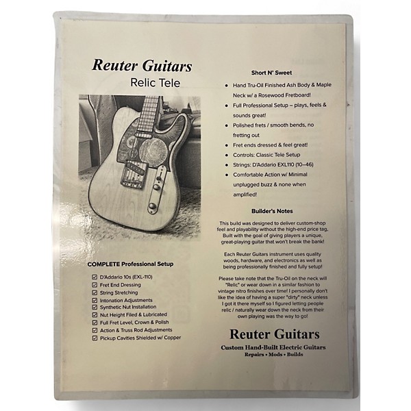 Used Reuter Guitars Relic Tele Natural Ash Solid Body Electric Guitar