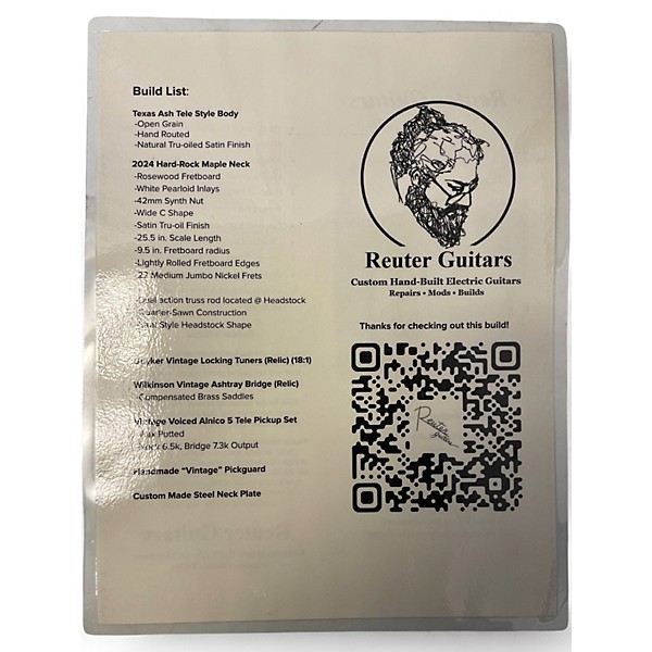 Used Reuter Guitars Relic Tele Natural Ash Solid Body Electric Guitar